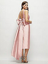 Rear View Thumbnail - Rose Scoop Neck Corset Satin Midi Dress with Floor-Length Bow Tails