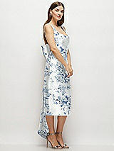 Side View Thumbnail - Cottage Rose Larkspur Floral Scoop Neck Corset Satin Midi Dress with Floor-Length Bow Tails