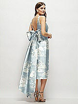 Rear View Thumbnail - Porcelain Blue Seraphina Floral Floral Scoop Neck Corset Satin Midi Dress with Floor-Length Bow Tails
