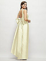 Front View Thumbnail - Butter Yellow Scoop Neck Corset Satin Maxi Dress with Floor-Length Bow Tails