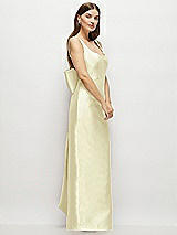 Side View Thumbnail - Butter Yellow Scoop Neck Corset Satin Maxi Dress with Floor-Length Bow Tails