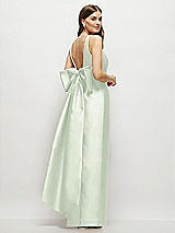 Front View Thumbnail - Mint Green Scoop Neck Corset Satin Maxi Dress with Floor-Length Bow Tails