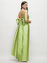 Front View Thumbnail - Mojito Scoop Neck Corset Satin Maxi Dress with Floor-Length Bow Tails