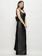 Side View Thumbnail - Black Scoop Neck Corset Satin Maxi Dress with Floor-Length Bow Tails