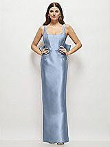 Rear View Thumbnail - Cloudy Scoop Neck Corset Satin Maxi Dress with Floor-Length Bow Tails