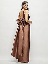 Front View Thumbnail - Cognac Scoop Neck Corset Satin Maxi Dress with Floor-Length Bow Tails