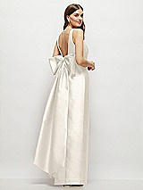 Front View Thumbnail - Ivory Scoop Neck Corset Satin Maxi Dress with Floor-Length Bow Tails