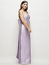 Side View Thumbnail - Lilac Haze Scoop Neck Corset Satin Maxi Dress with Floor-Length Bow Tails