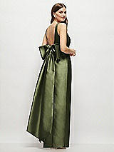 Front View Thumbnail - Olive Green Scoop Neck Corset Satin Maxi Dress with Floor-Length Bow Tails