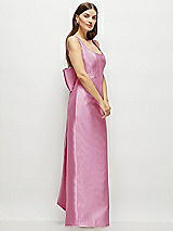 Side View Thumbnail - Powder Pink Scoop Neck Corset Satin Maxi Dress with Floor-Length Bow Tails