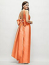 Front View Thumbnail - Portofino Orange Scoop Neck Corset Satin Maxi Dress with Floor-Length Bow Tails
