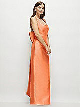Side View Thumbnail - Portofino Orange Scoop Neck Corset Satin Maxi Dress with Floor-Length Bow Tails