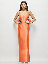 Rear View Thumbnail - Portofino Orange Scoop Neck Corset Satin Maxi Dress with Floor-Length Bow Tails