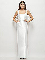 Rear View Thumbnail - White Scoop Neck Corset Satin Maxi Dress with Floor-Length Bow Tails