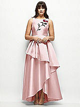 Side View Thumbnail - Ballet Pink Beaded Floral Bodice Satin Maxi Dress with Layered Ballgown Skirt