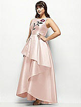 Front View Thumbnail - Blush Beaded Floral Bodice Satin Maxi Dress with Layered Ballgown Skirt