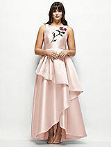 Side View Thumbnail - Blush Beaded Floral Bodice Satin Maxi Dress with Layered Ballgown Skirt
