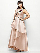 Front View Thumbnail - Cameo Beaded Floral Bodice Satin Maxi Dress with Layered Ballgown Skirt