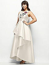 Front View Thumbnail - Ivory Beaded Floral Bodice Satin Maxi Dress with Layered Ballgown Skirt