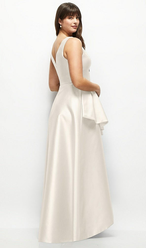 Back View - Ivory Beaded Floral Bodice Satin Maxi Dress with Layered Ballgown Skirt