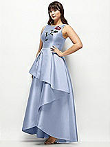 Front View Thumbnail - Sky Blue Beaded Floral Bodice Satin Maxi Dress with Layered Ballgown Skirt