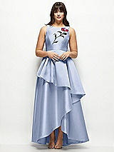 Side View Thumbnail - Sky Blue Beaded Floral Bodice Satin Maxi Dress with Layered Ballgown Skirt
