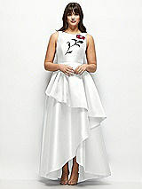 Side View Thumbnail - White Beaded Floral Bodice Satin Maxi Dress with Layered Ballgown Skirt
