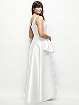 Rear View Thumbnail - White Beaded Floral Bodice Satin Maxi Dress with Layered Ballgown Skirt