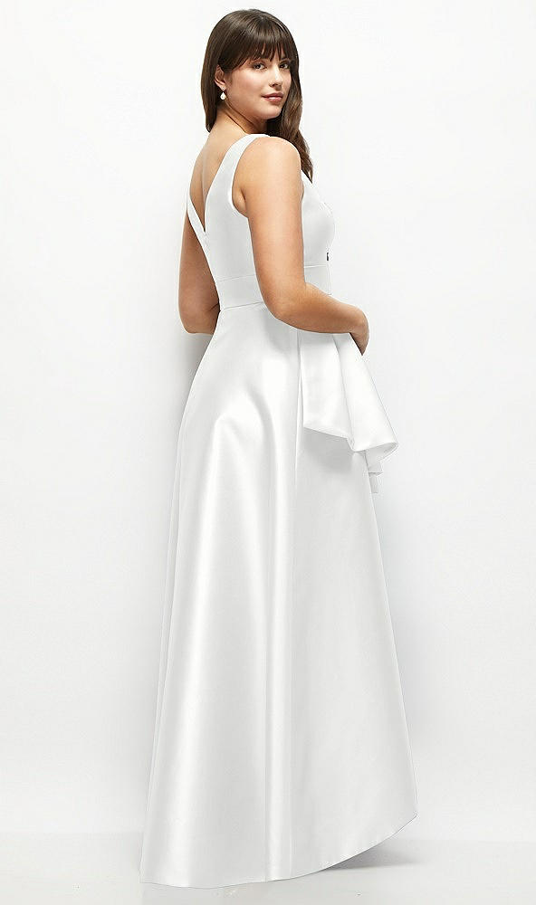 Back View - White Beaded Floral Bodice Satin Maxi Dress with Layered Ballgown Skirt