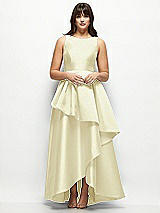 Front View Thumbnail - Butter Yellow Satin Maxi Dress with Asymmetrical Layered Ballgown Skirt