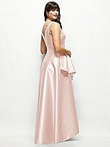Rear View Thumbnail - Blush Satin Maxi Dress with Asymmetrical Layered Ballgown Skirt