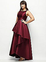 Side View Thumbnail - Cabernet Satin Maxi Dress with Asymmetrical Layered Ballgown Skirt