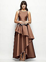 Front View Thumbnail - Cognac Satin Maxi Dress with Asymmetrical Layered Ballgown Skirt