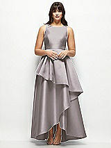 Front View Thumbnail - Cashmere Gray Satin Maxi Dress with Asymmetrical Layered Ballgown Skirt
