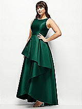 Side View Thumbnail - Hunter Green Satin Maxi Dress with Asymmetrical Layered Ballgown Skirt