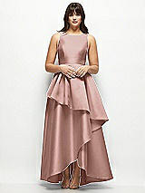 Front View Thumbnail - Neu Nude Satin Maxi Dress with Asymmetrical Layered Ballgown Skirt