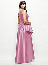 Rear View Thumbnail - Powder Pink Satin Maxi Dress with Asymmetrical Layered Ballgown Skirt