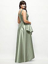 Rear View Thumbnail - Sage Satin Maxi Dress with Asymmetrical Layered Ballgown Skirt