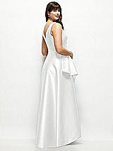 Rear View Thumbnail - White Satin Maxi Dress with Asymmetrical Layered Ballgown Skirt