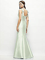 Rear View Thumbnail - Mint Green Satin Fit and Flare Maxi Dress with Shoulder Bows