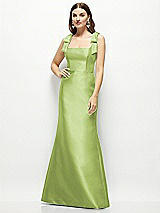 Front View Thumbnail - Mojito Satin Fit and Flare Maxi Dress with Shoulder Bows