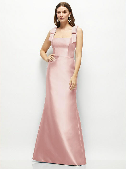 Satin Fit and Flare Maxi Dress with Shoulder Bows