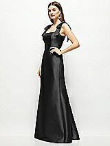 Side View Thumbnail - Black Satin Fit and Flare Maxi Dress with Shoulder Bows