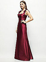 Side View Thumbnail - Cabernet Satin Fit and Flare Maxi Dress with Shoulder Bows