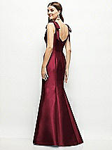 Rear View Thumbnail - Cabernet Satin Fit and Flare Maxi Dress with Shoulder Bows