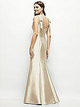 Rear View Thumbnail - Champagne Satin Fit and Flare Maxi Dress with Shoulder Bows