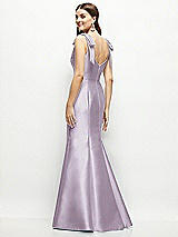 Rear View Thumbnail - Lilac Haze Satin Fit and Flare Maxi Dress with Shoulder Bows