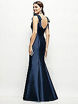 Rear View Thumbnail - Midnight Navy Satin Fit and Flare Maxi Dress with Shoulder Bows