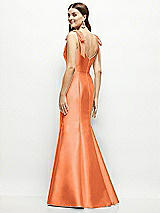 Rear View Thumbnail - Portofino Orange Satin Fit and Flare Maxi Dress with Shoulder Bows