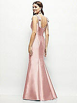 Rear View Thumbnail - Rose Satin Fit and Flare Maxi Dress with Shoulder Bows